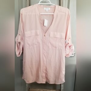 New Lovely Calvin Klein Women's Light Pale Pink Button Down Shirt Blouse